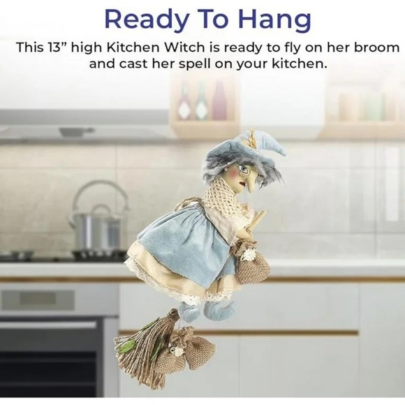 Enchanting  Kitchen Good Luck Cooking Witch 13" Hanging Doll Blue Cream - Picture 1 of 6